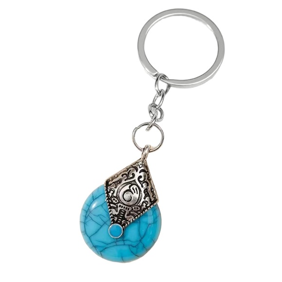 Turquoise and Red with Silver Tone Keychain - Picture 2 of 6